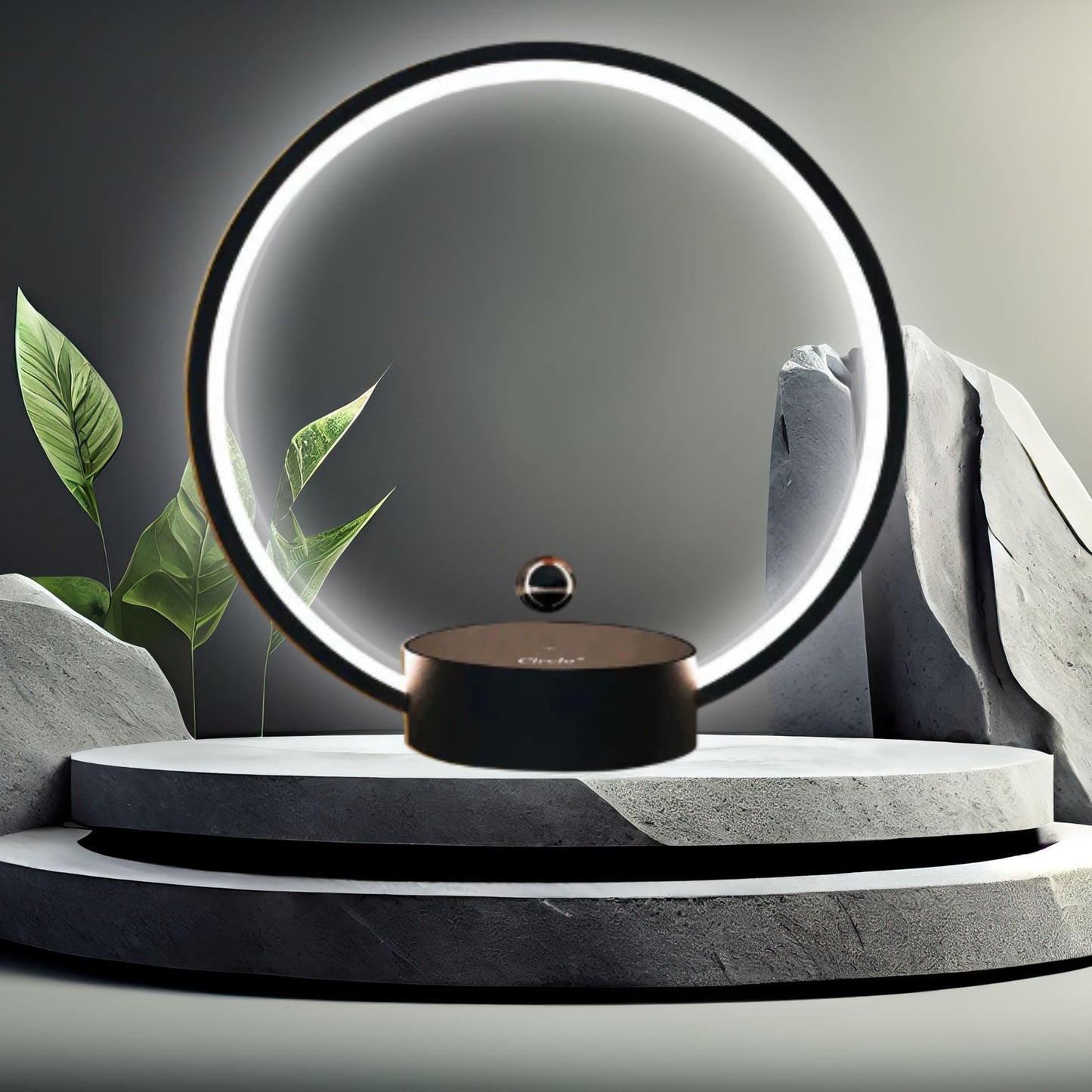 Modern levitating lamp with glowing LED ring