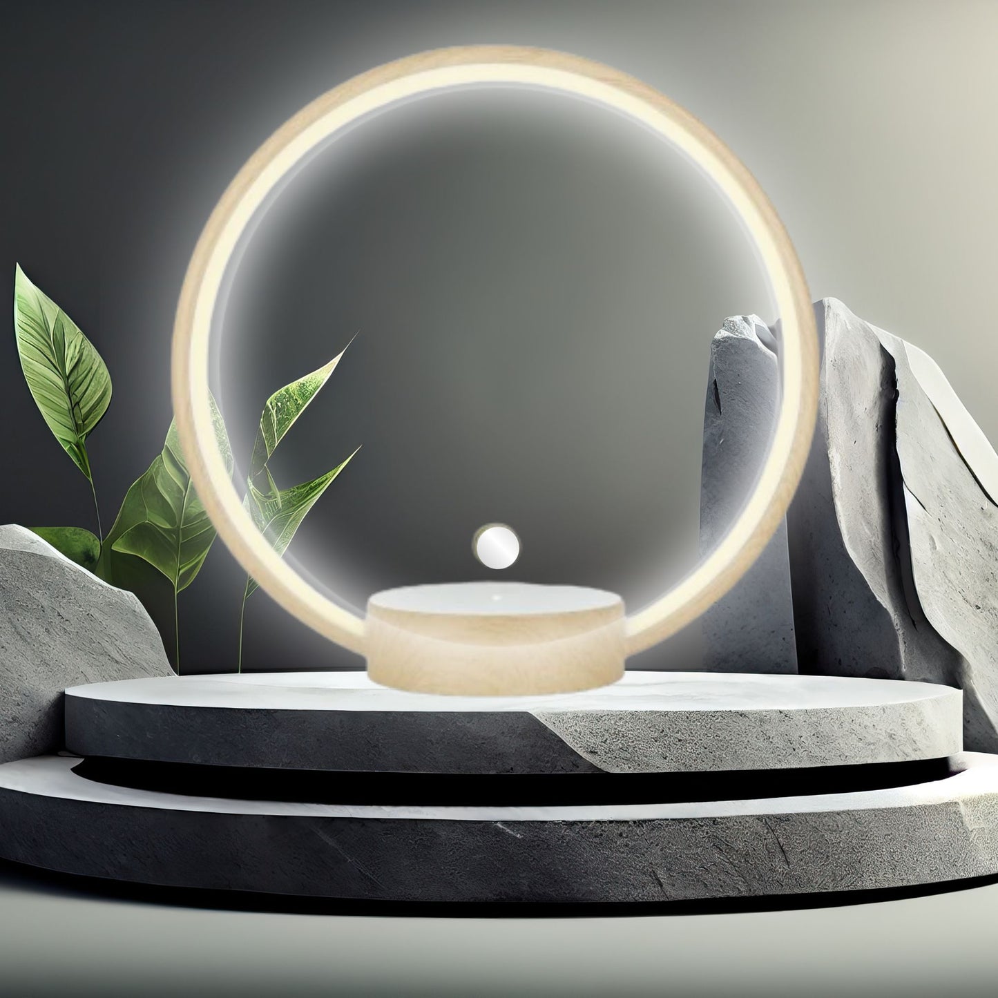 Modern levitating lamp with glowing LED ring